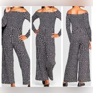 Girls' Polka Dot Off the Shoulder Smocked Jumpsuit - Black XL